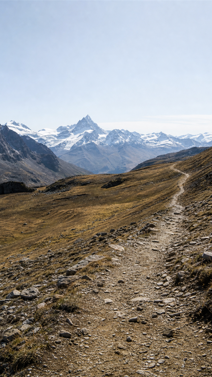 Sentier de montagne vide dans de grands espaces calmes