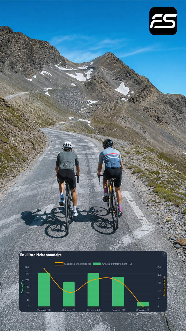Deux cyclistes montant un col de montagne, vue drone depuis l'arrière